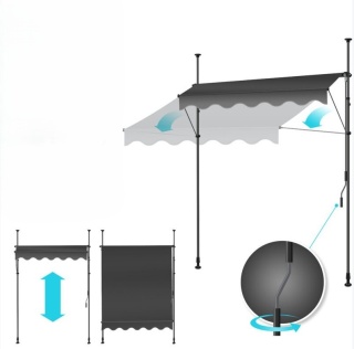 Markiza balkonowa KESSER 150 cm - antracyt - bez wiercenia - z korbą - wodoodporna - UV