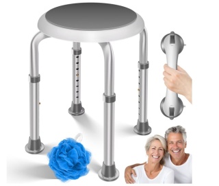 Obrotowy taboret prysznicowy 360° + uchwyt na przyssawki - 136kg 29,5cm - regulacja