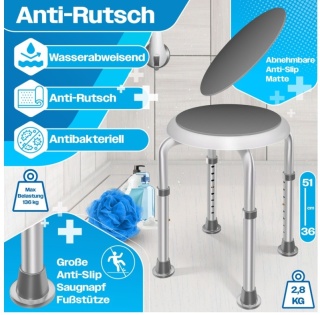 Obrotowy taboret prysznicowy 360° + uchwyt na przyssawki - 136kg 29,5cm - regulacja