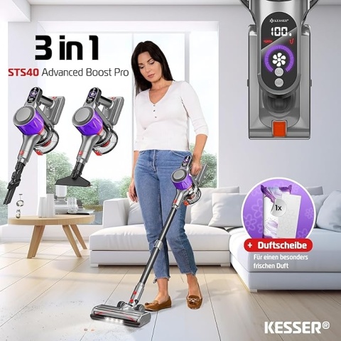 Odkurzacz bezprzewodowy KESSER – 260 W, 28 kPa, HEPA, LED, do 45 min, 2,8 kg, akumulator Li-Ion