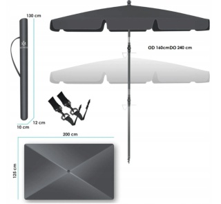 Parasol KESSER antracyt 200x125x240 cm - regulowany