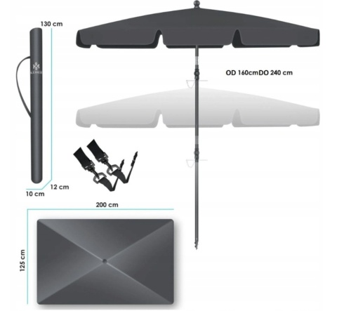 Parasol KESSER antracyt 200x125x240 cm - regulowany