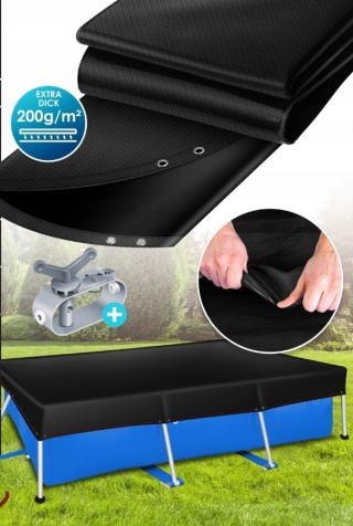 Plandeka basenowa czarna 304x210cm prostokątna z linką napinającą na basen, zadaszenie