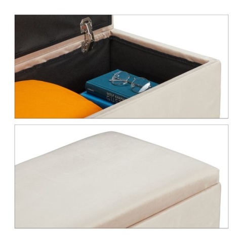 Puf aksamitny ze schowkiem 80x41x40 cm - kremowy - 40L - max 120 kg