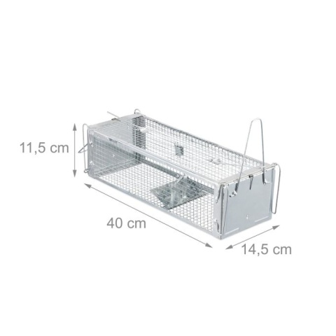 Pułapka żywa żywołapka na myszy i szczury 40x14,5x11,5cm metalowa srebrna humanitarna
