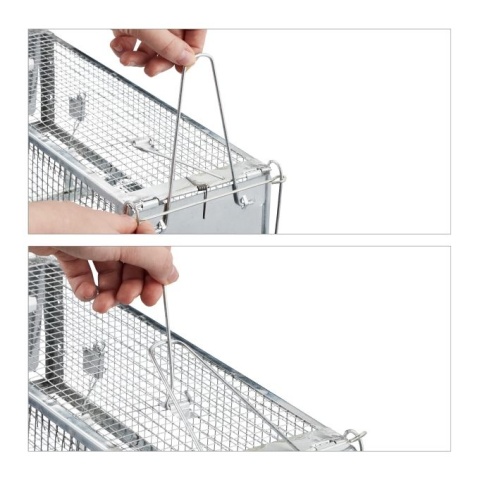 Pułapka żywa żywołapka na myszy i szczury 40x14,5x11,5cm metalowa srebrna humanitarna