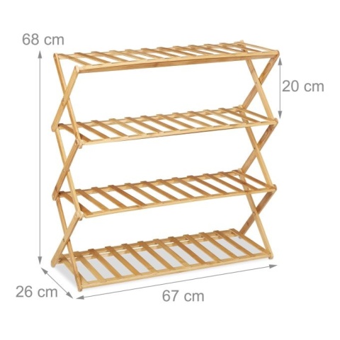 Regał na buty składany bambusowy 68x67x26 cm - brązowy