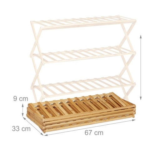 Regał na buty składany bambusowy 68x67x26 cm - brązowy