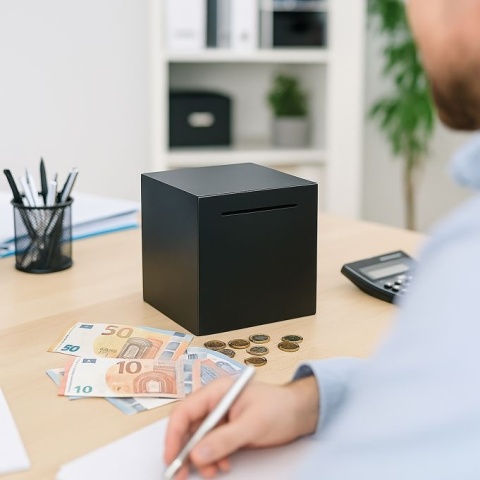 Skarbonka bez otwierania - stal nierdzewna - czarna - 15x15x15 cm