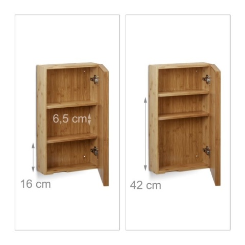 Szafka łazienkowa z lustrem bambusowa 60,5x35x14cm wisząca 2 półki 5 poziomów