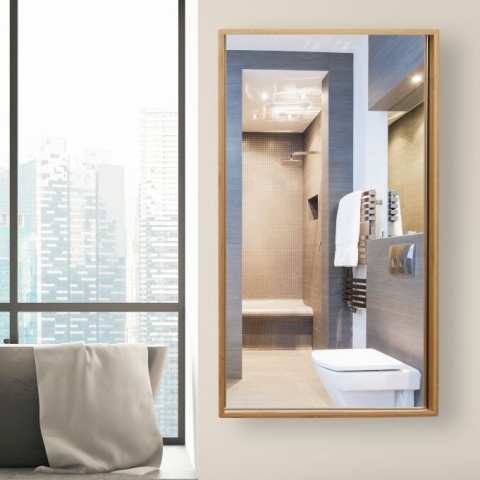 Szafka łazienkowa z lustrem bambusowa 60,5x35x14cm wisząca 2 półki 5 poziomów