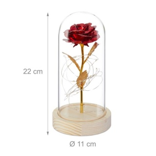 Wieczna róża w szkle podświetlana LED 22x11cm czerwono-złota szkło drewno