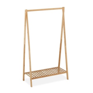 Wieszak na ubrania bambus 120x67x35cm z półką naturalny stojak garderoba