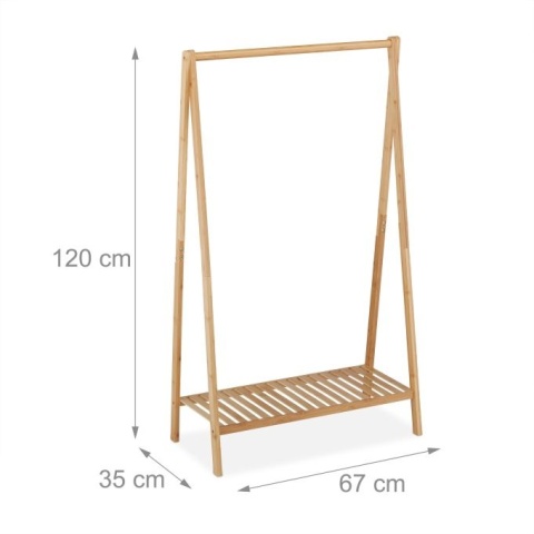 Wieszak na ubrania bambus 120x67x35cm z półką naturalny stojak garderoba