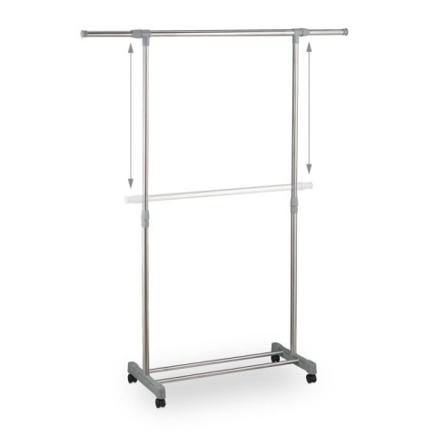 Wieszak na ubrania mobilny na kółkach - 95-165x94-160x41 cm - srebrny/szary - max 20 kg