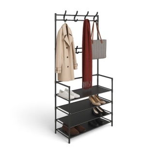 Wieszak na ubrania z 4 półkami na buty - czarny - 150x61x27,5 cm - żelazo