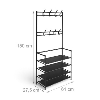 Wieszak na ubrania z 4 półkami na buty - czarny - 150x61x27,5 cm - żelazo