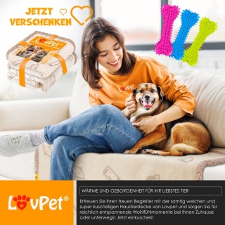Wodoodporny kocyk dla psa LOVPET® 152x127 cm – polar Sherpa, dwustronny, na kanapę/legowisko, 3 kości