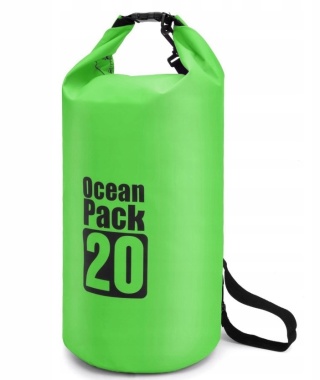 Wodoodporny plecak Ocean Pack Dry Bag 20L zielony PVC 39x29cm odpinany pasek