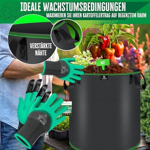 Worki ogrodowe KESSER 60L 45x42 cm – włóknina, czarne, zestaw 5 szt.