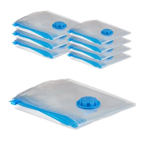 Worki próżniowe 8 sztuk - 2 rozmiary - L 80x60 cm - XL 100x80 cm - przezroczyste/niebieskie
