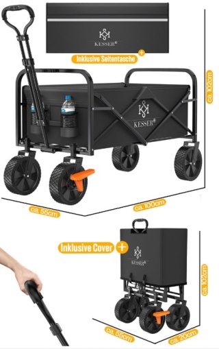 Wózek ręczny składany Kesser stalowy czarny 90x52x102cm do 150 kg ogrodowy transportowy