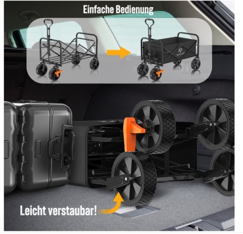 Wózek ręczny składany Kesser stalowy czarny 90x52x102cm do 150 kg ogrodowy transportowy