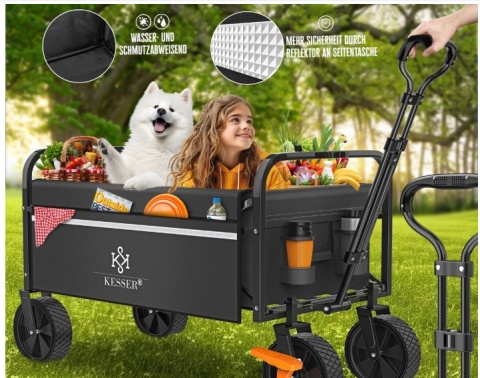 Wózek ręczny składany Kesser stalowy czarny 90x52x102cm do 150 kg ogrodowy transportowy