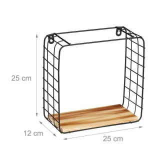 Zestaw 2 półek wiszących Cube czarny/jasnobrązowy MDF/żelazo 25x25x12cm i 20x20x12cm