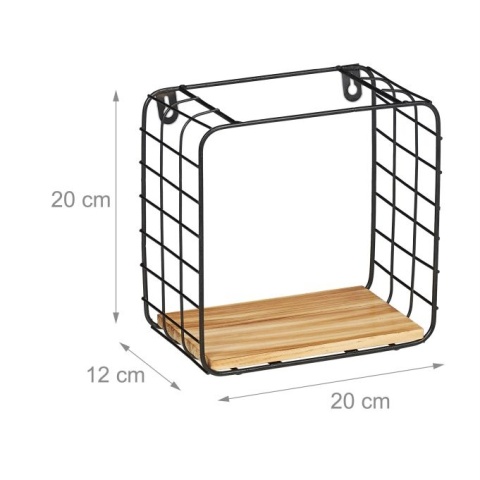 Zestaw 2 półek wiszących Cube czarny/jasnobrązowy MDF/żelazo 25x25x12cm i 20x20x12cm