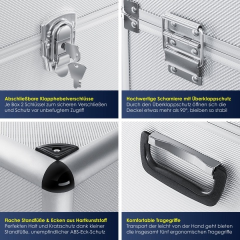 Zestaw 3 aluminiowych skrzynek Masko - 27L - 67L - 100L - transportowe - narzędziowe