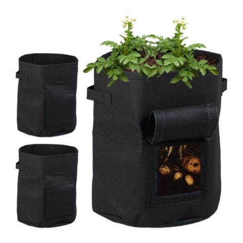 Zestaw 3 worków do sadzenia z polaru 40x35cm 38L czarne z okienkiem ogrodowe
