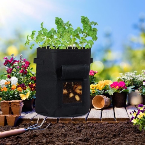 Zestaw 3 worków do sadzenia z polaru 40x35cm 38L czarne z okienkiem ogrodowe