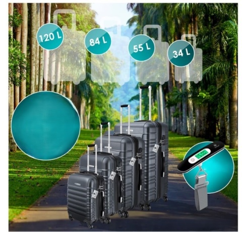 Zestaw walizek KESSER antracyt 4 sztuki - lekki - wytrzymały - kółka 360°