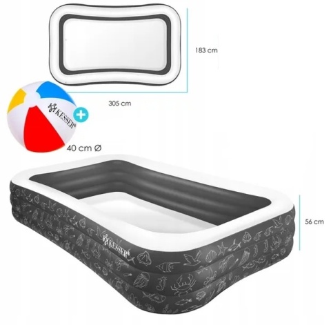 Basen ogrodowy pompowany 305x183x56 cm - 1180L - antracyt - PVC