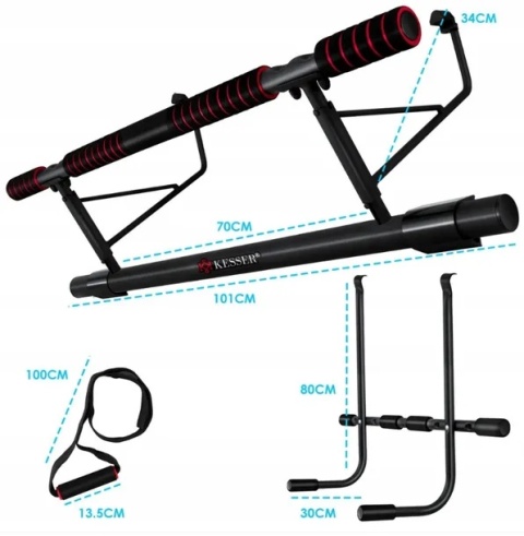 Drążek do podciągania 4w1 KESSER - 101 cm - stal - czerwono-czarny - do 130 kg