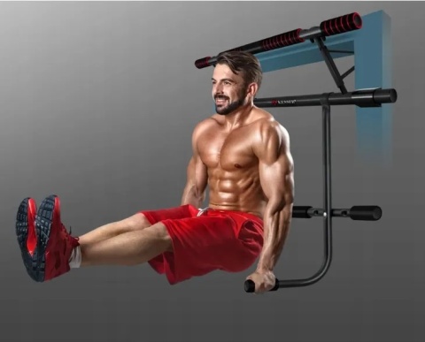 Drążek do podciągania 4w1 KESSER - 101 cm - stal - czerwono-czarny - do 130 kg