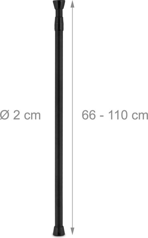 Drążek teleskopowy czarny 66-110 cm - stal nierdzewna - bez wiercenia