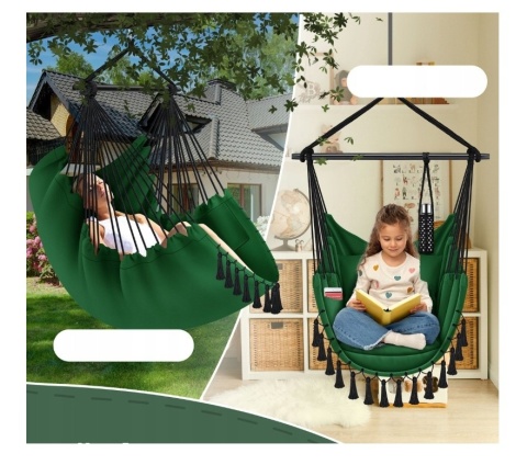 Fotel wiszący KESSER Safari XXL 150x105 cm - ciemnozielony - do 150 kg