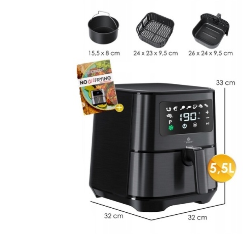 Frytkownica beztłuszczowa KESSER 5,5L - 1700W - 8 programów - LED - stal nierdzewna