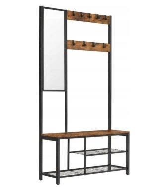Garderoba do przedpokoju z lustrem siedziskiem i półkami 98x36x185 cm rustykalny brąz