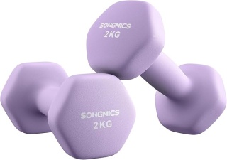 Hantle neoprenowe SONGMICS 2 × 2 kg - Królewski fiolet - Sześciokątne - Antypoślizgowe