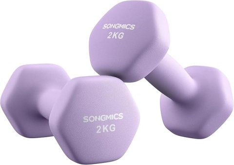 Hantle neoprenowe SONGMICS 2 × 2 kg - Królewski fiolet - Sześciokątne - Antypoślizgowe