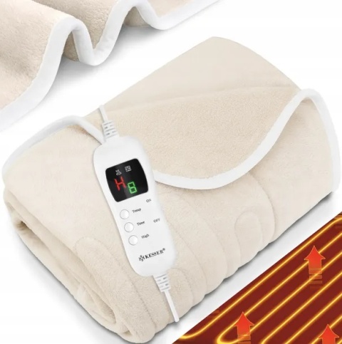 Koc elektryczny grzewczy KESSER 160x120 cm - beżowy - polar - pilot - 120W