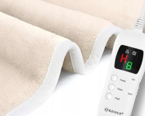 Koc elektryczny grzewczy KESSER 160x120 cm - beżowy - polar - pilot - 120W