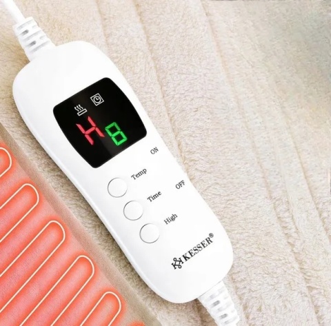 Koc elektryczny grzewczy KESSER 160x120 cm - beżowy - polar - pilot - 120W