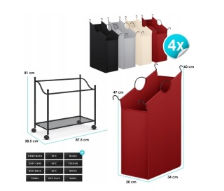 Kosz na bieliznę KESSER 4 przegrody - 140L - Oxford 600D - stal - kółka 360°