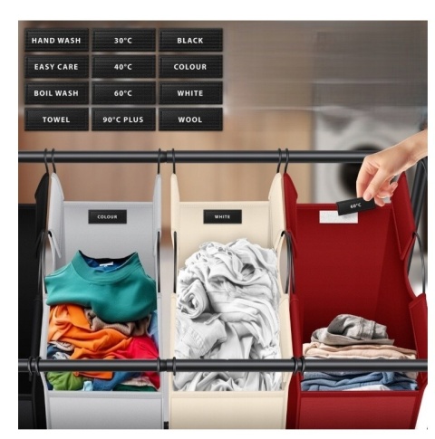 Kosz na bieliznę KESSER 4 przegrody - 140L - Oxford 600D - stal - kółka 360°