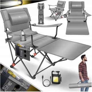 Leżak kempingowy 2w1 KESSER - składany - stal/poliester 600D - do 160 kg - szary