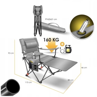 Leżak kempingowy 2w1 KESSER - składany - stal/poliester 600D - do 160 kg - szary